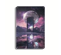 Targa in metallo a forma di cancello con portale in mezzo allo spazio immagine paesaggio fantascientifico spaziale, adatta per palestra, hotel, luoghi pubblici, cucina e stanza, ecc. Divertente