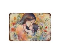 Targa In Metallo A Mother And Child In A Loving Surrounded By A Burst Of Colorful Flowers Segno Di Latta Personalizzato Metal Tin Signs Per Club Toilette Man Cave M