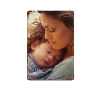Targa In Metallo A Mother And Child In A Tender Cuddle As The Child Sleeps Peacefully Arte Murale Personalizzato Segno Di Latta Per Toilette Club Decorazione Murale M