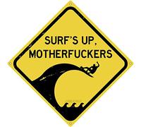 Targa in metallo a tema Surf Up, Motherfuckers Road Beach Surfer, per casa, ufficio, bar, interni ed esterni, decorazione da parete da giardino, cartello quadrato, 30,5 x 30,5 cm