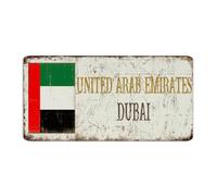 Targa in metallo alla moda chic con bandiera degli Emirati Arabi Uniti e Dubai, decorazione per la casa, per garage, porta d'ingresso, cabina, campagna, souvenir, poster artistico per ristoranti, 15,5