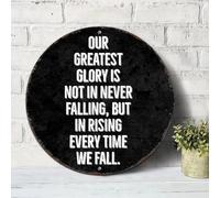 Targa in metallo anticata con scritta motivazionale "Our Greatest Glory Is Not in Never Falling But in Rising Every Time We Falling", 15,2 x 15,2 cm, per camera da letto, bar, club, pub