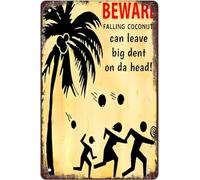 Targa In Metallo Beach Watch Out For Coconuts Vintage Tin Sign Nostalgica Metal Signboard Retrò Poster Segno Lamiera Per Cafe Ristorante Cucina M