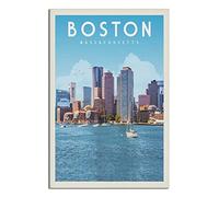 Targa in metallo Boston Massachusetts vintage da viaggio in latta decorazione rustica grotta caffetteria bar camera da letto casa decorazione da parete in latta 14 x 20 cm