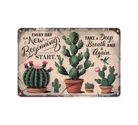 Targa In Metallo Cactus Every Day Is A New Beginning Take A Deep Breath And Smile Again Retro Tin Sign Decorative Targhe Metallo Retrò Poster Segno Lamiera Per Ristorante Garage Cucina M