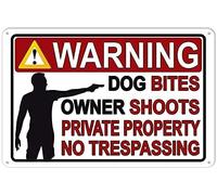 Targa in metallo Cane morde il proprietario spara alla proprietà privata Cartelli di divieto di accesso Segnale di avvertimento Attenzione Targa in alluminio Targa stradale Traffico Segnaletica strada