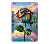 Targa In Metallo Colorful Rainbow Flower By The Lake Targhe Metallo Durevole Decorazione Per La Casa Piastra Metallica, Per Bagno, Garage, Cucina, 20x30cm