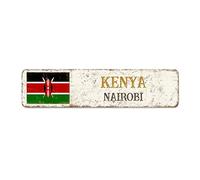 Targa in metallo con bandiera del Kenya Nairobi in metallo, idea regalo per amici stranieri, vicini, 30,5 x 7,6 cm