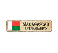 Targa in metallo con bandiera del Madagascar personalizzata in metallo con cartello in metallo ANTANANARIVO Capital Country City Souvenir Targa in metallo rustica ingiallita decorazione domestica