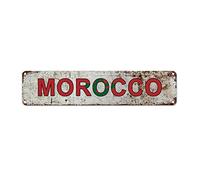 Targa in metallo con bandiera del Marocco, targa in metallo con bandiera nazionale del Marocco, souvenir di campagna, vintage, rustica, da parete, regalo per amici stranieri, vicino, 45,7 x 10,2 cm