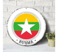 Targa in metallo con bandiera della Birmania, cartello di benvenuto per porta d'ingresso e ferrovia, targa in metallo stile retrò, 30,5 x 30,5 cm, per pub, bar, garage, grotta degli uomini