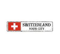 Targa in metallo con bandiera della Svizzera Città della Svizzera Souvenir Targa personalizzata in metallo retrò Targa da parete Bandiera nazionale Country Souvenir Wall Art Cartelli decorativi per