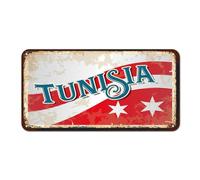 Targa in metallo con bandiera della Tunisia, per esterni, vintage, per porta d'ingresso, decorazione da parete, souvenir di campagna, targa in metallo per cabina, salotto, negozio, 15,5 x 30,5 cm