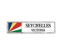 Targa in metallo con bandiera delle Seychelles, con scritta "Country Souvenir", stile vintage, rustico, idea regalo per amici stranieri, vicino di casa, 30,5 x 7,6 cm