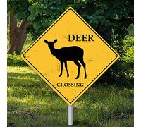 Targa in metallo con cervi che attraversano il segnale di avvertimento Caution Beware of Deer Crossing Zone resistente alle intemperie con animali arrugginiti per cancello, decorazione del cortile, 45 cm