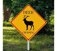 Targa in metallo con cervi che attraversano il segnale di avvertimento Caution Beware of Deer Crossing Zone resistente alle intemperie con animali arrugginiti per cancello, decorazione del cortile, 30 cm