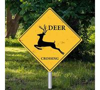 Targa in metallo con cervi che attraversano il segnale di avvertimento Caution Beware of Deer Crossing Zone resistente alle intemperie con animali arrugginiti per cancello, decorazione del cortile, 30 cm
