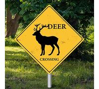 Targa in metallo con cervi che attraversano il segnale di avvertimento Caution Beware of Deer Crossing Zone resistente alle intemperie con animali arrugginiti per cancello, decorazione del cortile, 45 cm