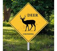Targa in metallo con cervi che attraversano il segnale di avvertimento Caution Beware of Deer Crossing Zone resistente alle intemperie con animali arrugginiti per cancello, decorazione del cortile, 45 cm
