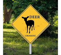 Targa in metallo con cervi che attraversano il segnale di avvertimento Caution Beware of Deer Crossing Zone resistente alle intemperie con animali arrugginiti per cancello, decorazione del cortile, 30 cm