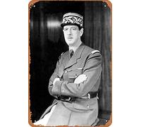 Targa in metallo con Charles de Gaulle, decorazione per la casa, stile vintage, 30,5 x 20,3 cm