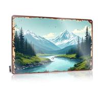 Targa in metallo con cime innevate e scritta "Man Cave Signs and Decor, Serene Valley: A Nature's Canvas", divertente poster vintage in metallo (30 x 40 cm)