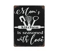 Targa in metallo con citazione in lingua inglese "Mom's Kitchen Is Seasoned with Love", stile vintage, decorazione da parete, per cucina, casa, garage, 40,6 x 30,5 cm
