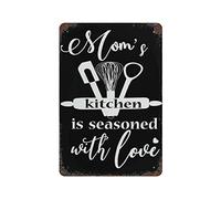 Targa in metallo con citazione in lingua inglese "Mum's Kitchen Is Seasoned with Love", stile vintage, in metallo, decorazione da parete, per cucina, casa, garage, 30,5 x 20,3 cm