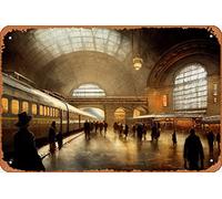 Targa in metallo con citta e architettura astratta e surreale Concept Art Classic Man Cave Wall Art Decor 20,3 x 30,5 cm