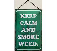 Targa in metallo con cordoncino, 18 x 12 cm, Keep Calm and Smoke Weed - Blechemma