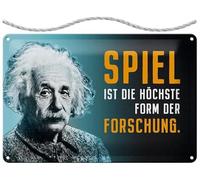 Targa in metallo con cordoncino, 30 x 20 cm, Albert Einstein: Gioco ist die höchste Form der Forschung - Blechemma