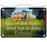Targa in metallo con cordoncino, 30 x 20 cm, scritta: viaggio prima della morte, altrimenti fai i tuoi eredi. - Blechemma