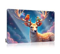 Targa in metallo con decorazione a forma di cervo con uccelli colorati su corna in un cielo stellato, divertente cartello vintage vintage (20 x 30 cm)