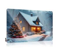 Targa in metallo con decorazione natalizia a tema videogiochi, con scritta in inglese "A Cozy Cabin In The Snow With Christmas" (lingua italiana non garantita)
