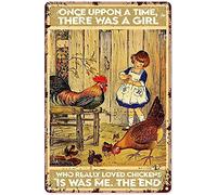 Targa in metallo con immagine di galline e bambina che amava davvero i polli, 30,5 x 20,3 cm, stile vintage, divertente, decorazione da parete, idea regalo