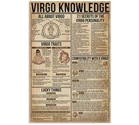 Targa in metallo con informazioni sulla Vergine, poster retrò, infografica sulla Vergine, guida al club di astrologia, targa per ufficio, casa, stanza, decorazione da parete, 12x16 pollici