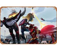 Targa in metallo con motivo Captain America Civil War 4K, stile vintage, adatta per casa, bar, cortile, camper, cucina, ufficio, 30,5 x 20,3 cm, 4 fori per appenderlo facilmente