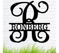 Targa in metallo con nome e monogramma diviso, grande lettera per cognome, personalizzabile con nome e cognome, per interni ed esterni, regalo di nozze con monogramma
