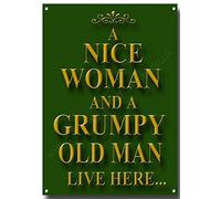 Targa in metallo con scritta "A Nice Woman And Grumpy Old Man Live Here", decorazione da parete, 20,3 x 30,5 cm