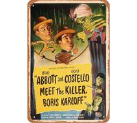 Targa in metallo con scritta "Abbott and Costello Meet the Killer, Boris Karloff", 20,3 x 30,5 cm, decorazione da parete vintage retrò
