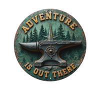 Targa in metallo con scritta "Adventure Is Out There"