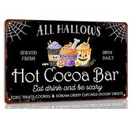 Targa in metallo con scritta "All Hallows Hot Cocoa Bar", decorazione da parete per Halloween, bar, casa, cucina, decorazione da parete, stile retrò, 20,3 x 30,5 cm