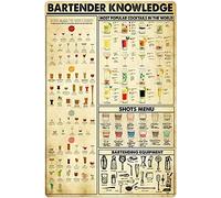 Targa in metallo con scritta "Bartender Knowledge", menu, poster, bar, caffetteria, club, decorazione da parete retrò, 12x16 pollici