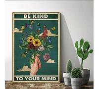 Targa in metallo con scritta "Be Kind to Your Mind", 30,5 x 20,3 cm, stile vintage, divertente, decorazione da parete, idea regalo