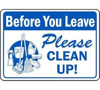 Targa in metallo con scritta "Before You Leave Please Clean Up", decorazione artistica da parete in ferro, decorazione per la casa, accessori per porte, poster, regali, bar, club, ufficio, negozio