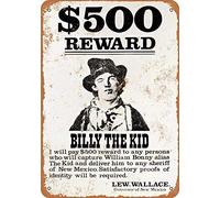 Targa in Metallo con Scritta Billy The Kid Wanted, in Metallo, Dimensioni: 20,3 x 30,5 cm