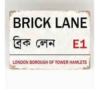 Targa in metallo con scritta "Brick Lane", stile vintage, retro East End Decor per la casa e l'esterno, 20,5 x 30,5 cm