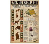 Targa in metallo con scritta "Camping Knowledge", poster da campeggio, arte da campeggio, arte da campeggio, regali per gli amanti del campeggio, camper art, regalo per camper, 20 x 30 cm