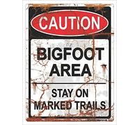 Targa in metallo con scritta "Caution Bigfoot Area Stay On Marked Trails Hiking Camping 20,3 x 30,5 cm