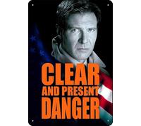 Targa in metallo con scritta "Clear and Present Danger (1994), decorazione da parete, stile vintage, retrò, 20,3 x 30,5 cm